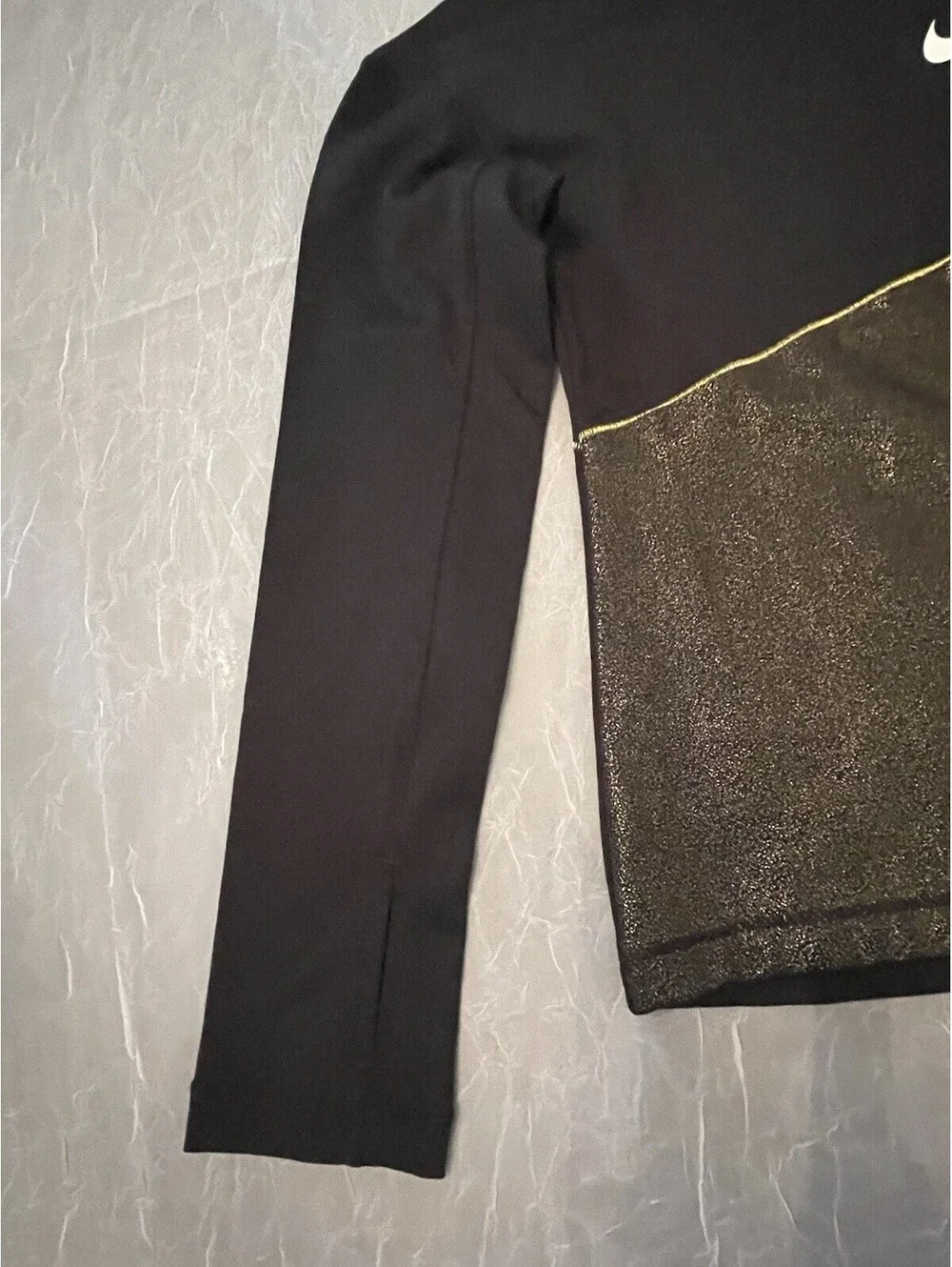 Nike Girls Dri Fit Black/Shimmer Gold Long Sleeve Shirt-S